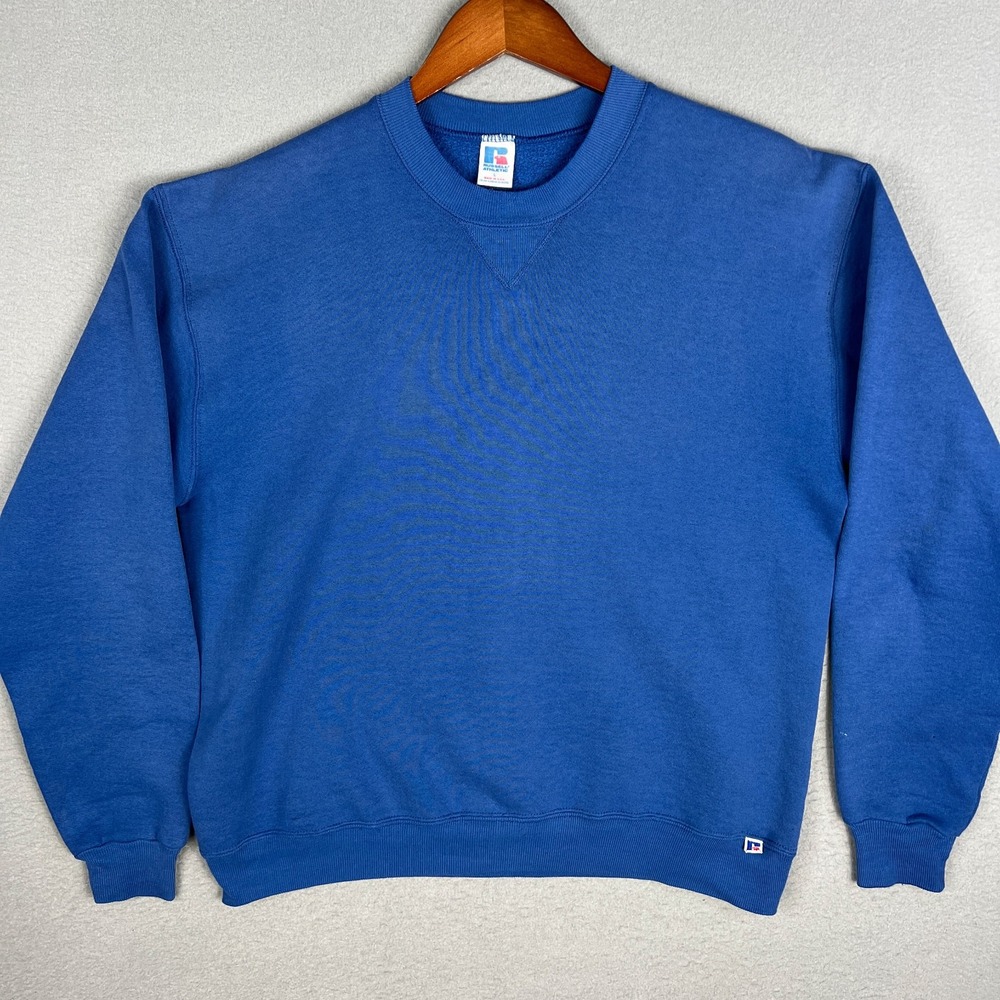 VTG Russell Athletic Blank Sweatshirt Mens L Faded Blue Fader 1990s Made in USA